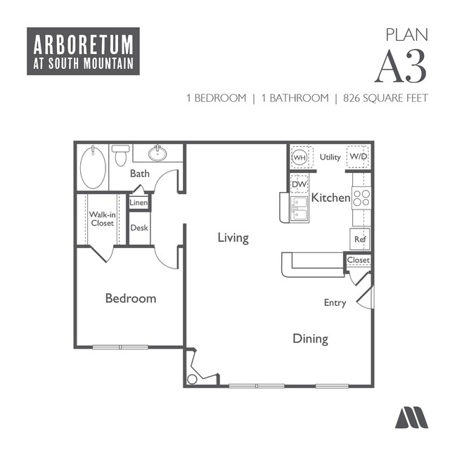 1 Bed/1 Bath 3016 floor plan